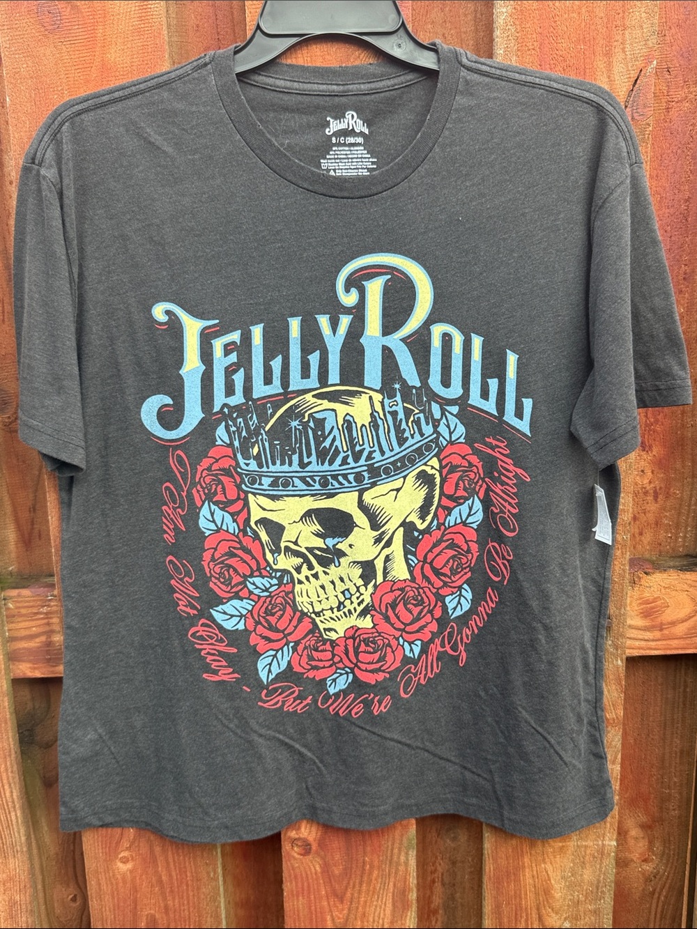 Jelly Roll Men’s Black Graphic Skull Tee with Yellow & Red Artwork